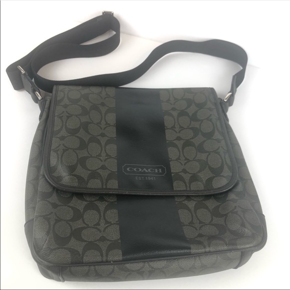 Men Coach Heritage Stripe Map Messenger Bag 📣